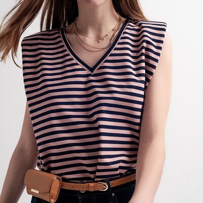 sleeveless t-shirt with shoulder pad in pink stripe