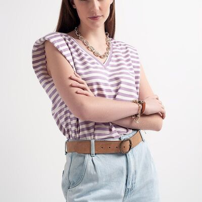 camiseta sin mangas con hombrera a rayas moradas