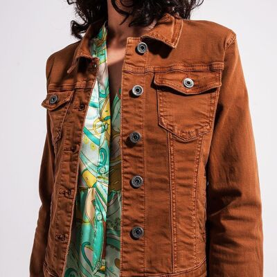 Slim denim trucker jacket in brown