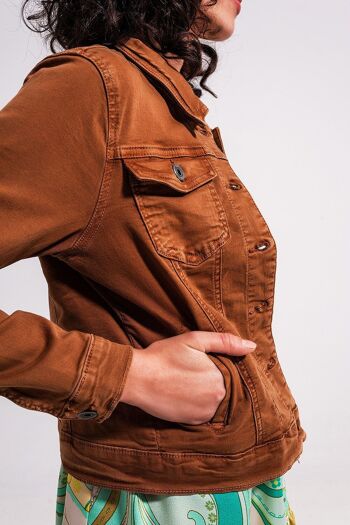 Veste camionneur slim en jean marron 5