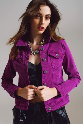 Veste camionneur slim en jean fuchsia 1