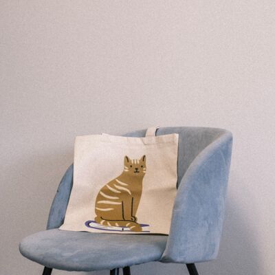 TOTE BAG 100 % EN COTON 220 GRAMMES LABEL OEKO TEX BIO « CAT AND BOOK »