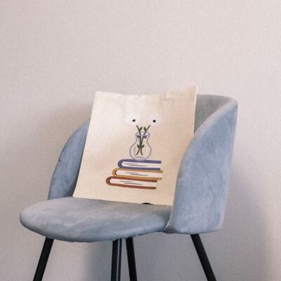 ORGANIC TOTE BAG “FLOWERS AND BOOKS”
