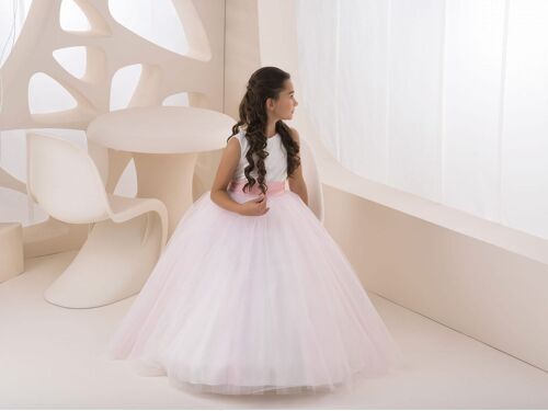 Beautiful flower girl dress with pink glitter tulle - K 8