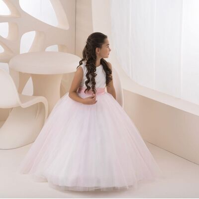 Precioso vestido de niña de arras con tul rosa brillo - K 8