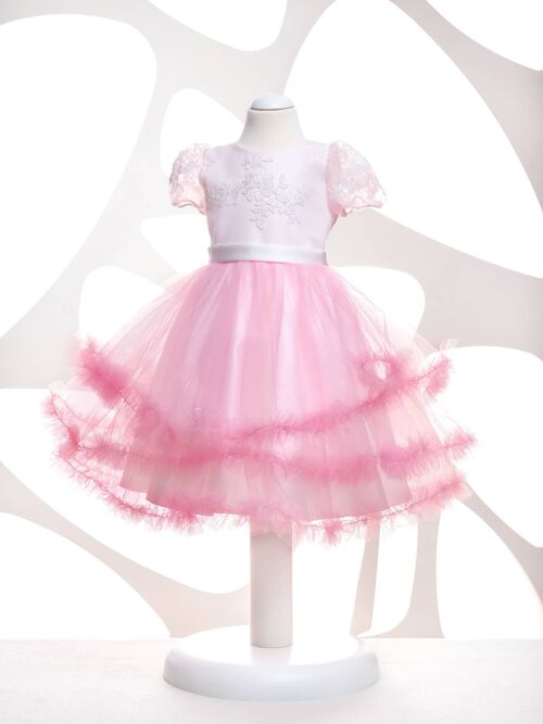 Flower girl dress, dress with a belt, pink handmade dress - K 263