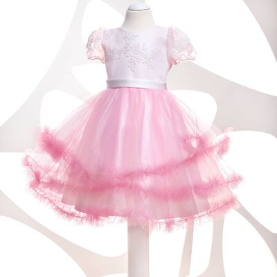 Vestido de niña de flores, vestido con cinturón, vestido rosa hecho a mano - K 263