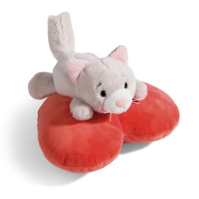 Kuscheltier Love Katze flauschig 13cm liegend auf Plüschherz Kissen