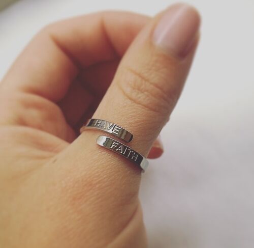 HAVE FAITH affirmation silver adjustable ring