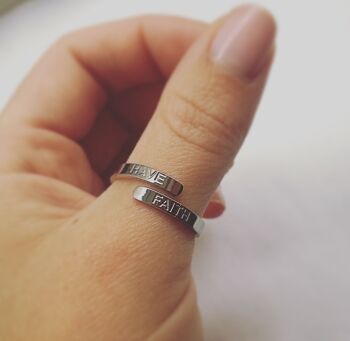 Bague ajustable en argent avec affirmation HAVE FAITH 1