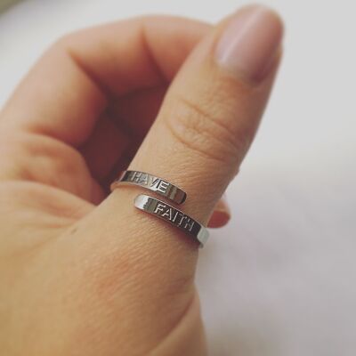 HAVE FAITH affirmation silver adjustable ring