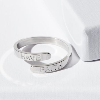 Bague ajustable en argent avec affirmation HAVE FAITH 5