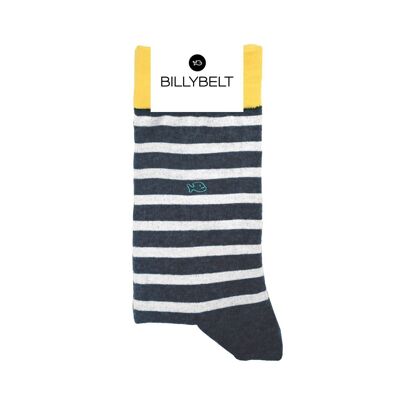 Striped combed cotton socks - Heather navy