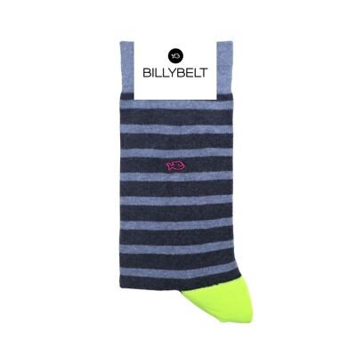 Striped combed cotton socks - Navy and neon