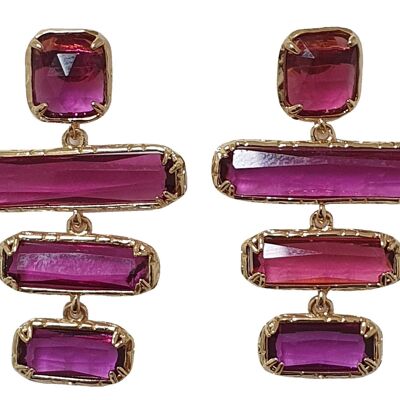 Three fuchsia crystal elements earring