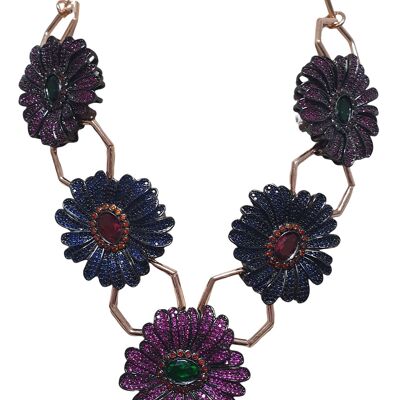 Halskette mit fünf bunten Strassblumen