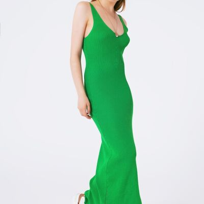 robe mi-longue en maille côtelée douce en vert