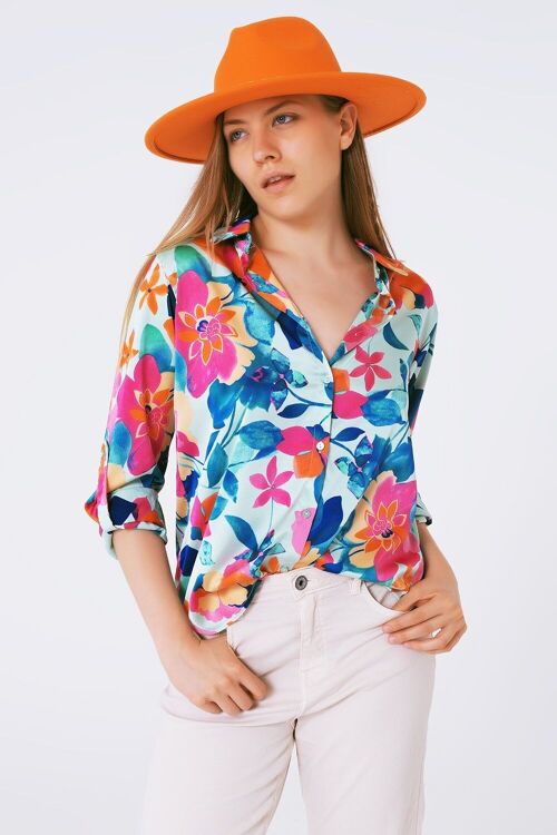 soft satin blouse with flower print
