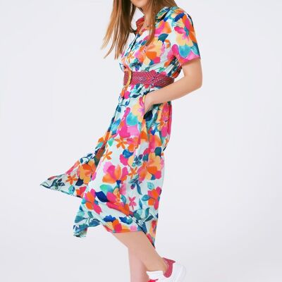 soft satin midi dress with flower print