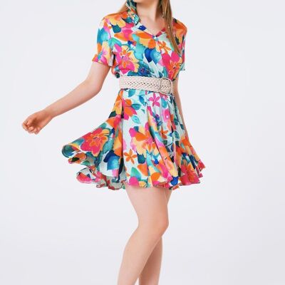 soft satin mini dress with flower print