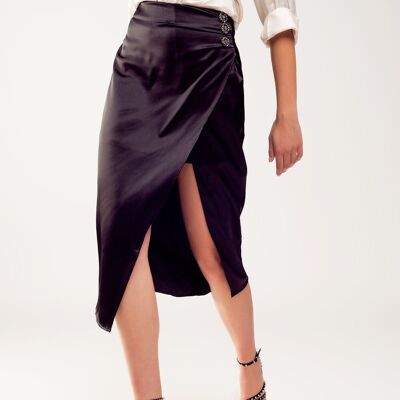 Split front midi skirt in black