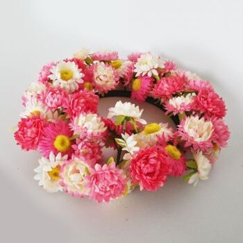Couronne de fleurs rose artificielle D 25 cm  - Décoration florale 5