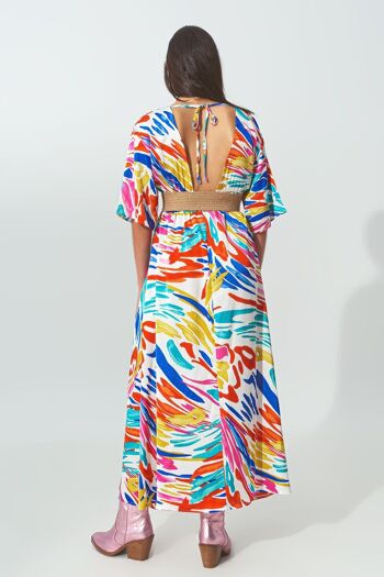 Robe longue à col en V et imprimé multicolore 4