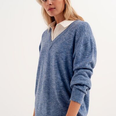 Pullover mit V-Ausschnitt in Blau