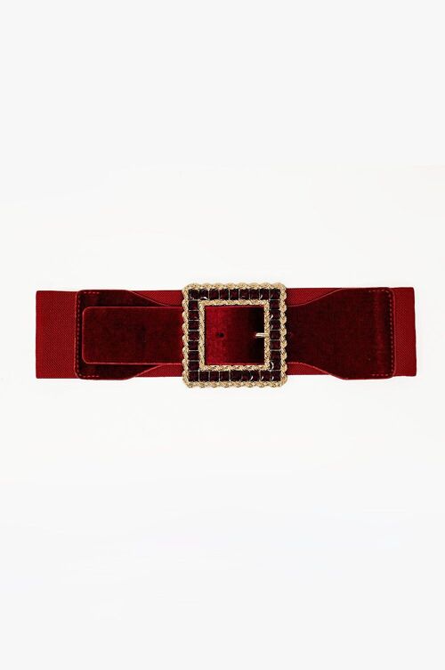 Square red belt with rhinestones and adjustable elastic