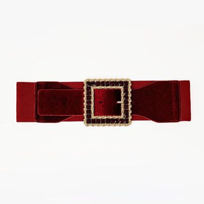 Square red belt with rhinestones and adjustable elastic