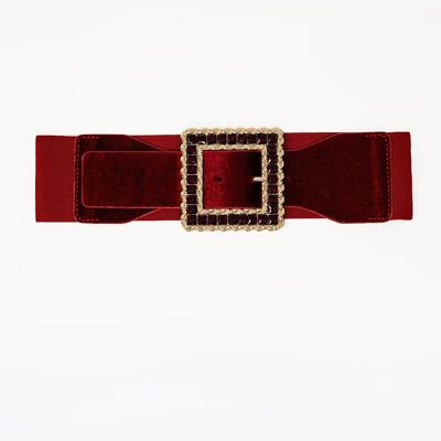 Square red belt with rhinestones and adjustable elastic