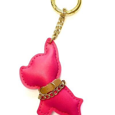 Schlüsselanhänger Bulldogge rosa mit Kette gold