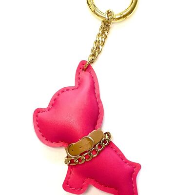 Porte-clés Bulldog rose avec chaîne dorée