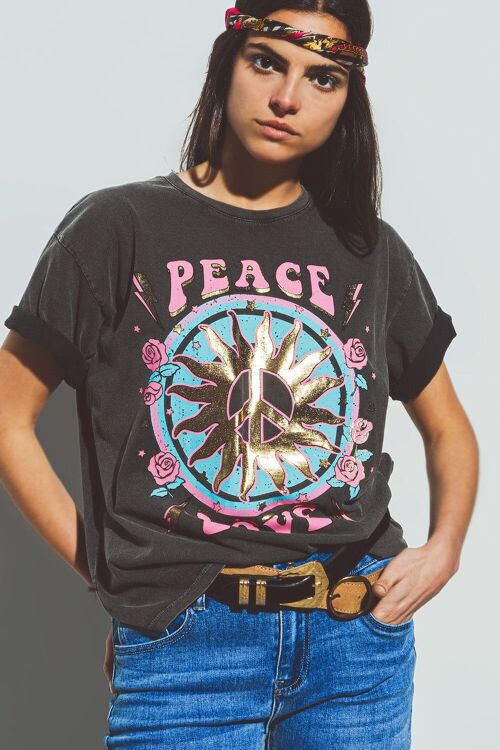 T-SHIRT with Front Peace and Love in dark Grey