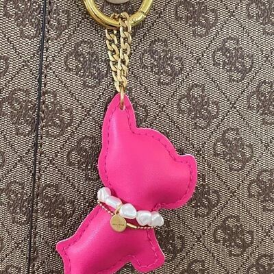 Porte-clés Bouledogue rose avec perles