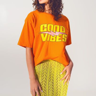 T-shirt avec texte Good Vibes en orange