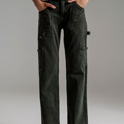 Pantalones cargo de pernera recta en verde oscuro
