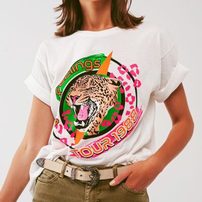 T-shirt avec logo imprimé tigre en blanc