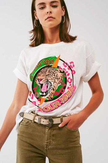 T-shirt avec logo imprimé tigre en blanc 1