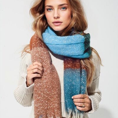 Stripy Chunky Scarf in Blue Green and Beige