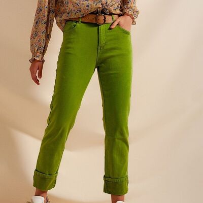 Straight leg jeans with deep turn up in green