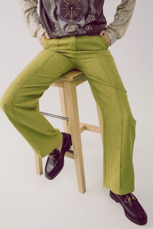 Straight leg tailored pants in green