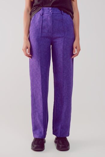 Pantalon tailleur coupe droite violet 1