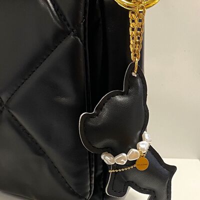Schlüsselanhänger Bulldogge schwarz mit Perlen