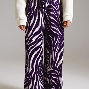 Pantalon droit à imprimé zèbre en violet et blanc