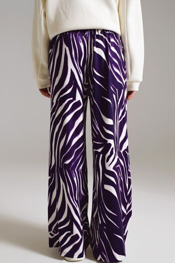 Pantalon droit à imprimé zèbre en violet et blanc 2