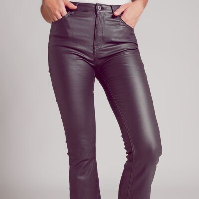Stretch faux leather flare pants in grey