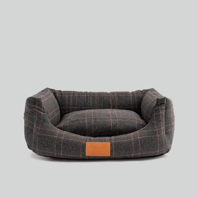 Hackett x Hugo & Hudson Dark Grey Checked Tweed Fabric Dog Bed