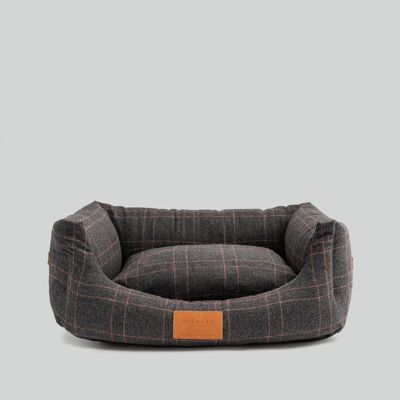 Hackett x Hugo & Hudson Dark Grey Checked Tweed Fabric Dog Bed