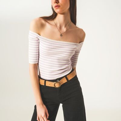 Stripe bardot top in lilac